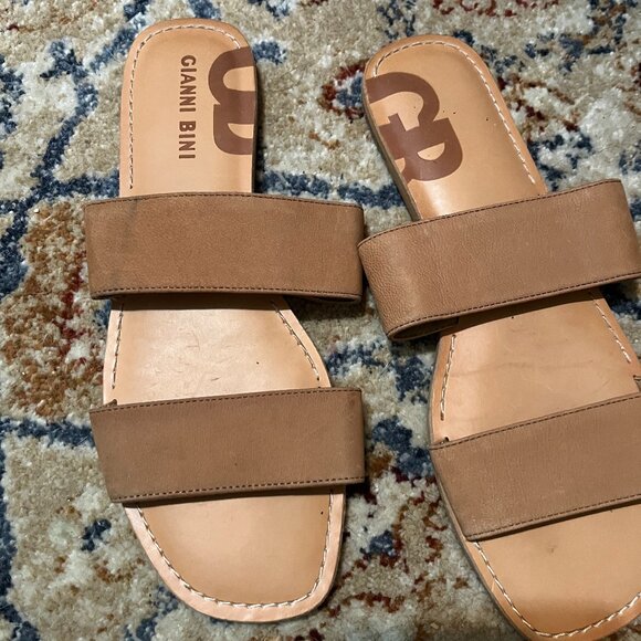 GIANNI BINI LEATHER BROWN FLAT SANDALS SIZE 10M - Picture 1 of 4